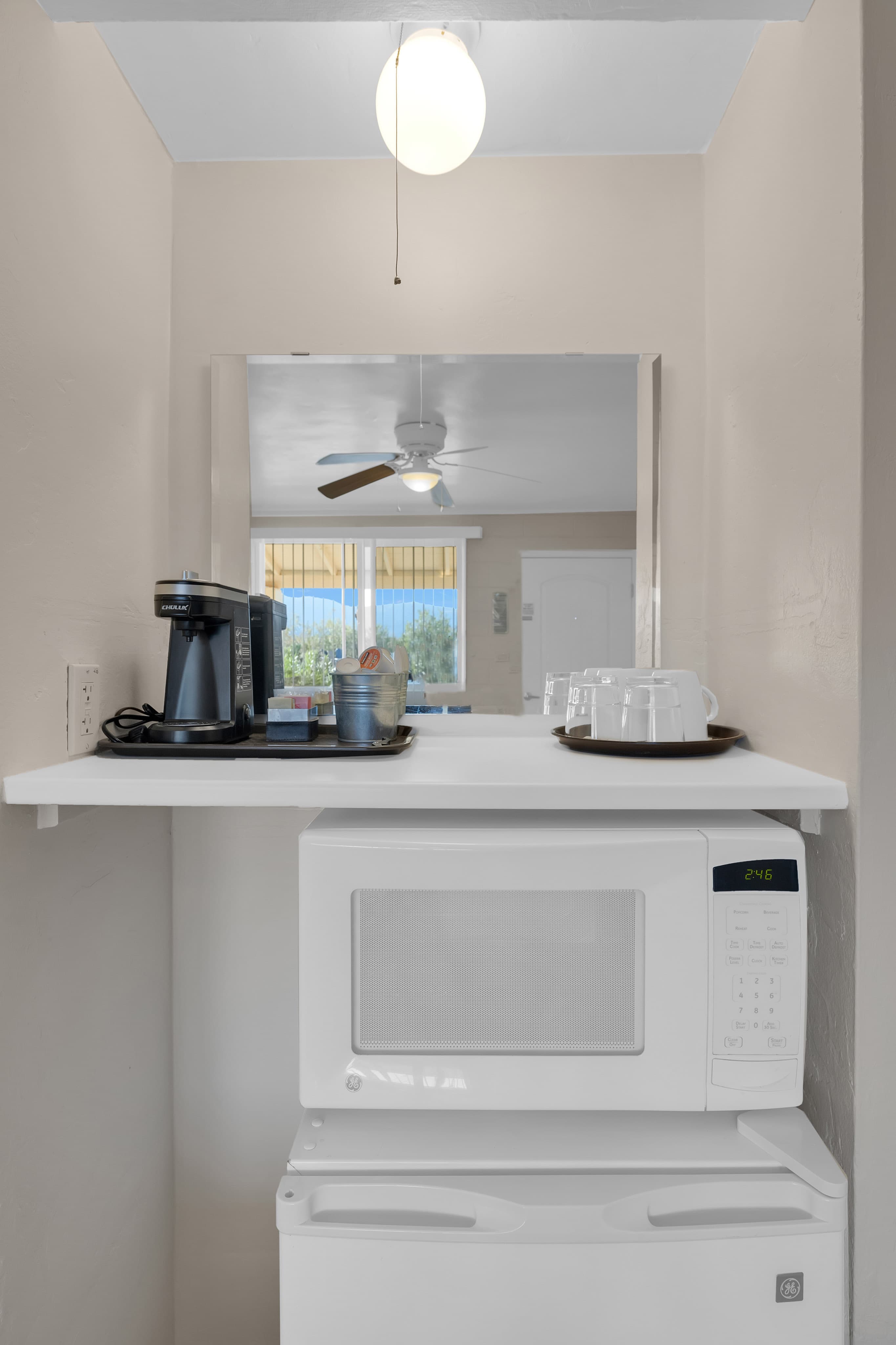 Coffee bar with mini fridge and microwave